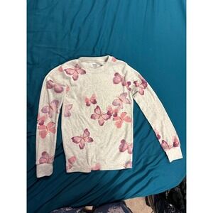 Carters Girls Long Sleeve Butterfly Print Pajama Top Size 10 Gray Pink